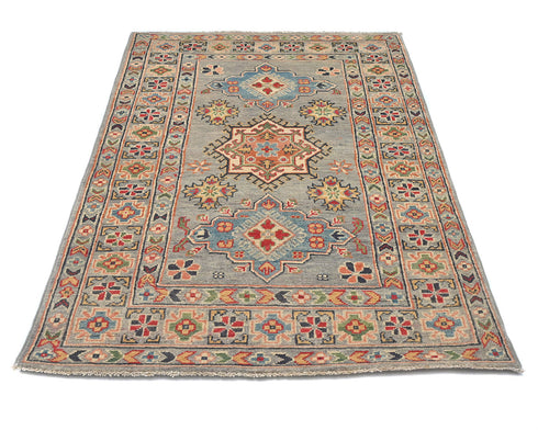 3x5 Gray Kuba Afghan Hand Knotted Wool Area Rug